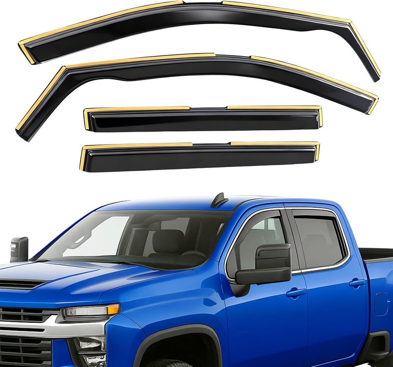 ISINLASSO in-Channel Rain Guards Compatible with Chevrolet Silverado Crew Cab 2019-2025 Full Size Shatterproof Heavy-Duty Side Window Deflectors, Window Visor -Black, 4 PCS - Image 1